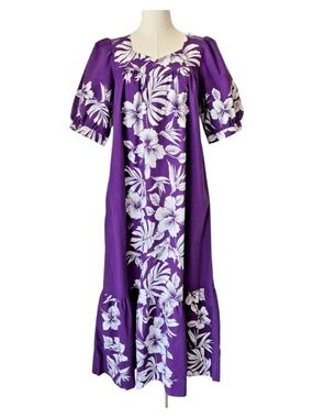 Royal Creations Vintage Purple Hawaiian Floral MuuMuu Maxi Dress